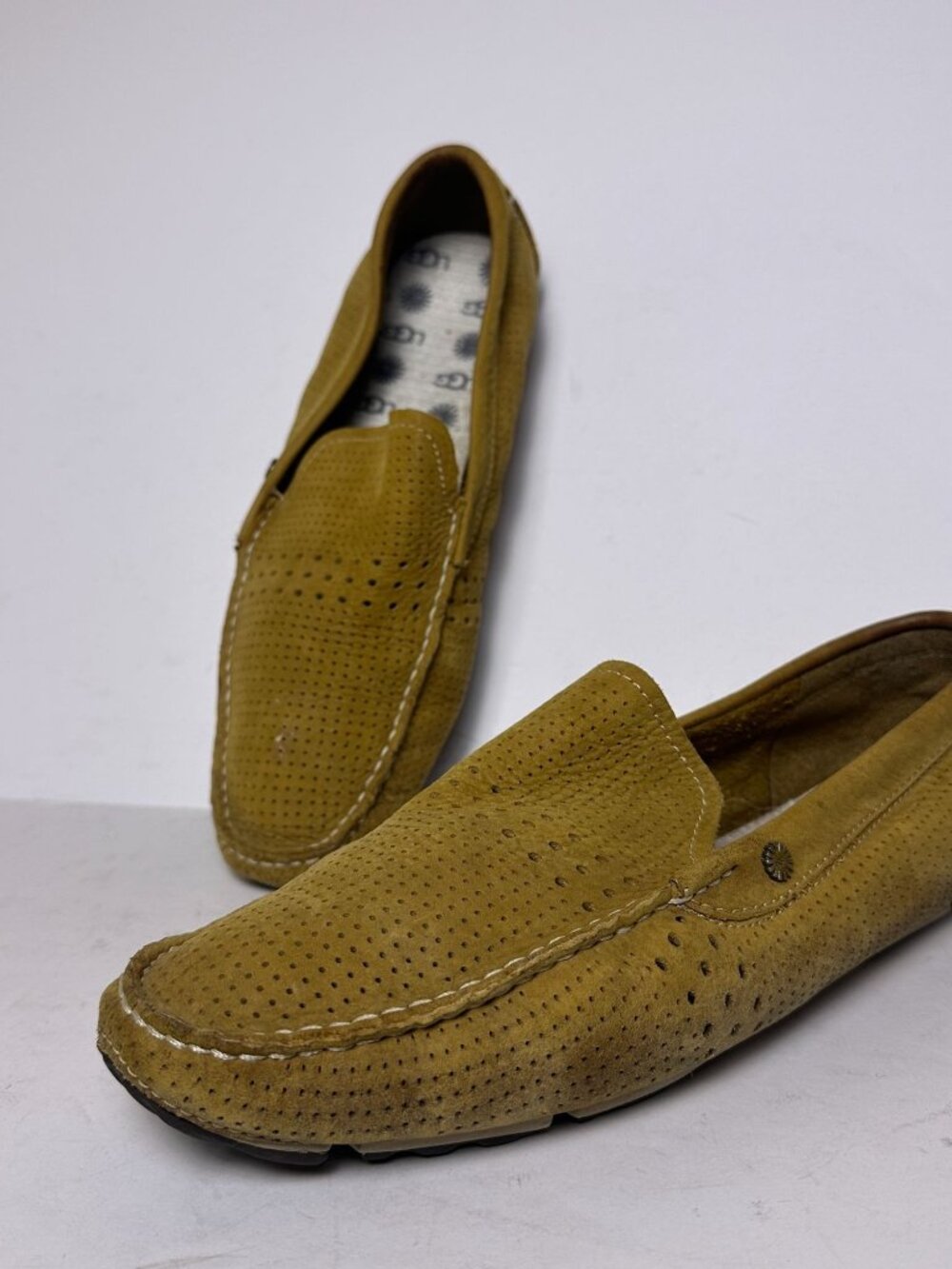 UGG Men's Mustard Yellow Suede Perforated Driving Loafers